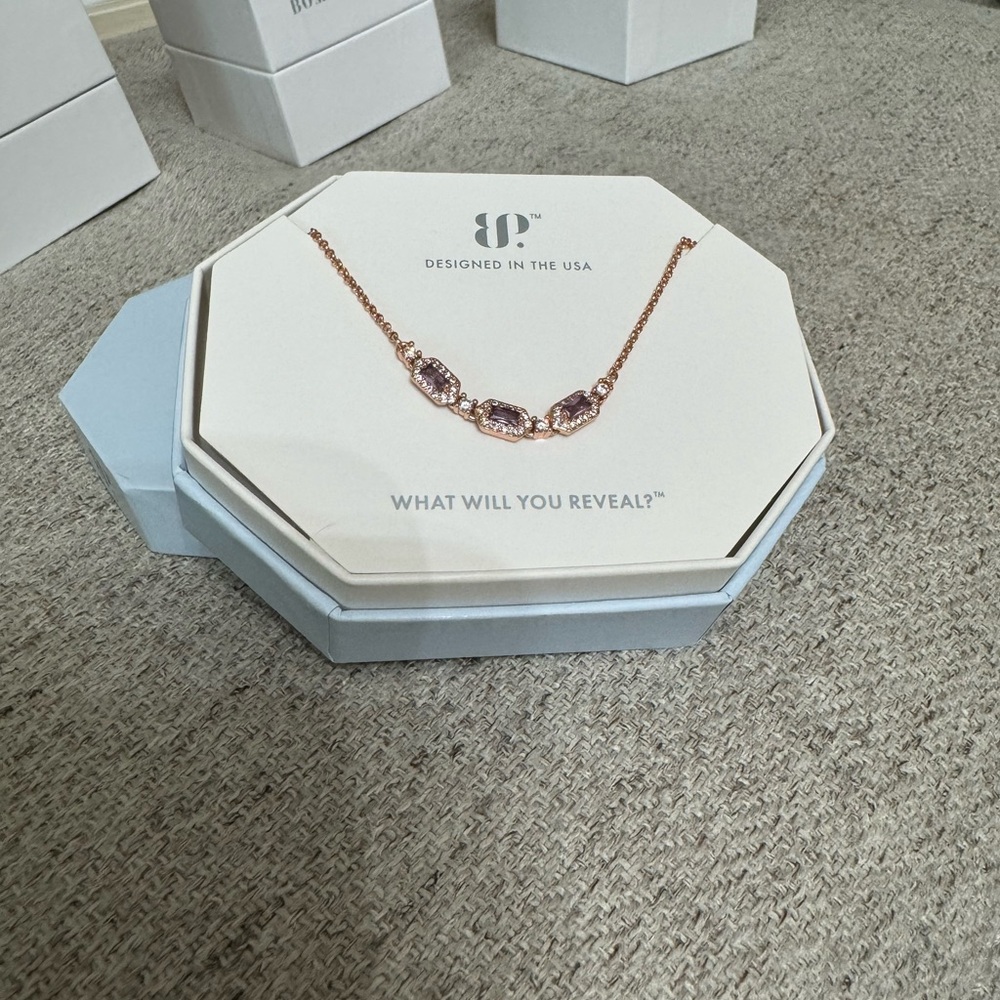 Bomb Party Amethyst Cubic Zirconia Necklace with Rose Gold Plating - Picture 4 of 8
